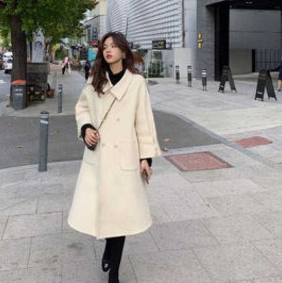 Asm Anna 50s Inspired Wool Blend Blush Red Fit and Flare Long Overcoat - Picture 9 of 10